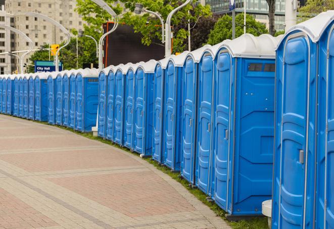 Seasonal porta potty units set up at a Denver, Colorado venue